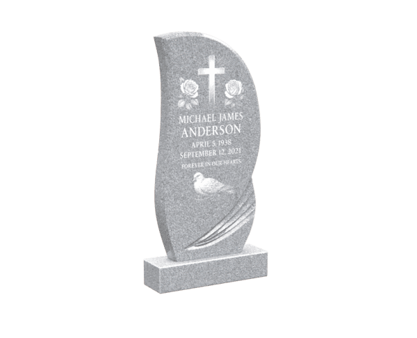 Modern Upright Memorial with Cross, Roses and Dove - Image 1