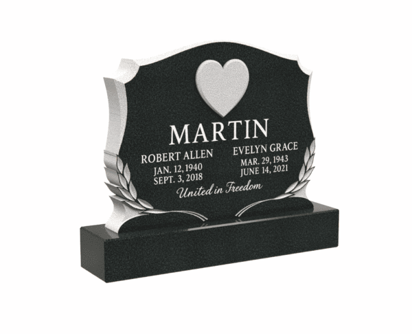 1503.14464.1 Granite Headstone with Heart and Laurel Design - Image 1