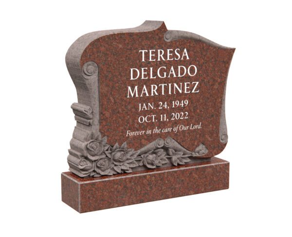 Granite Headstone with Hand-Carved Rose and Scroll Design - Image 1