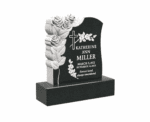 Single Upright Granite Headstone with Carved Roses and Cross