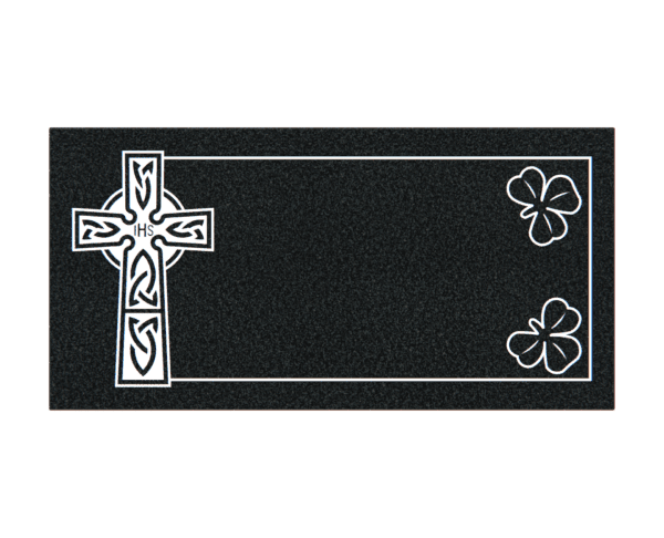 Flat Granite Grave Marker with Celtic Cross and Shamrocks - Image 2