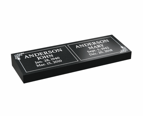 Bevel Granite Companion Headstone with Floral Corners - Image 1