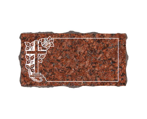 Bevel Granite Grave Marker with Cross and Rose Border - Image 2