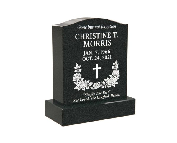 1763.14185.1 Affordable Upright Granite Headstone with Cross and Rose Wreath - Image 1