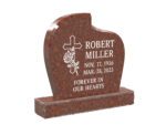 Curved Upright Granite Headstone with Cross and Rose