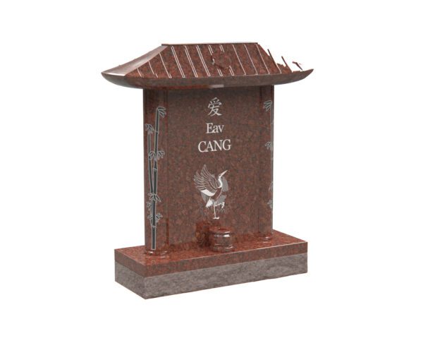 nf_0117.16592.1 Pagoda-Style Asian Granite Headstone with Symbolic Crane - Image 1