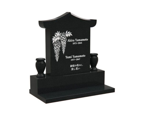 Asian-Inspired Double Upright Memorial with Pagoda Roof - Image 1