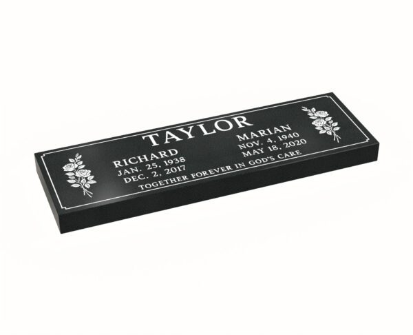 Flat Companion Granite Grave Marker with Roses - Image 1