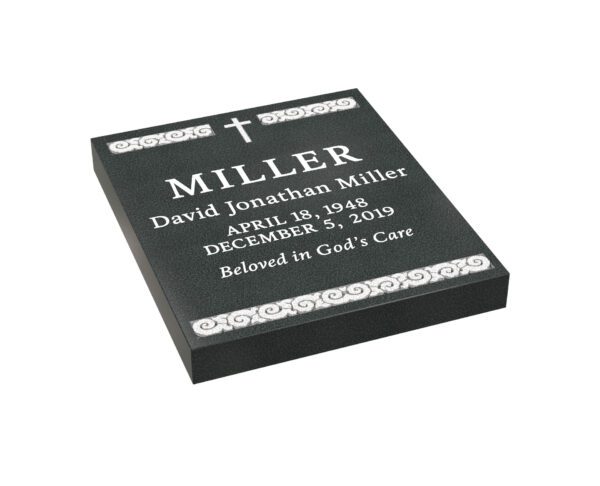 Christian Granite Half Ledger Grave Marker with Scroll Border - Image 1