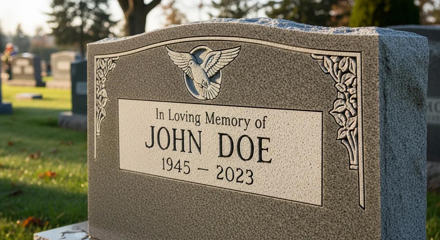 A USA-made headstone set in a peaceful cemetery — a close-up that emphasizes quality and careful workmanship