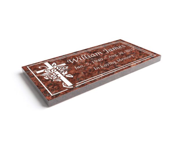 Cross & Rose Flat Granite Marker - Image 1