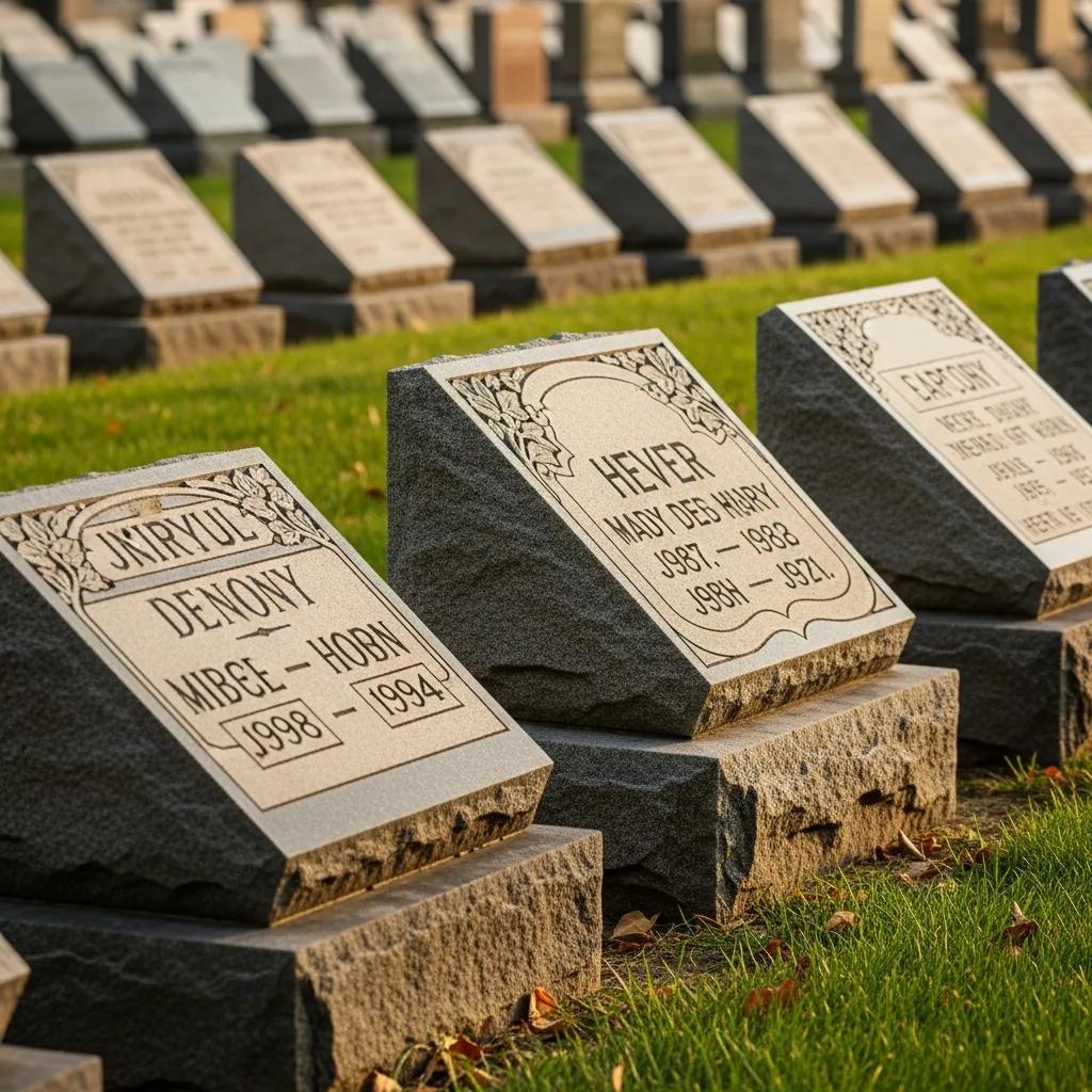 Choosing the Right Memorial Style 2 Close-up of slant and bevel markers highlighting inscriptions and design