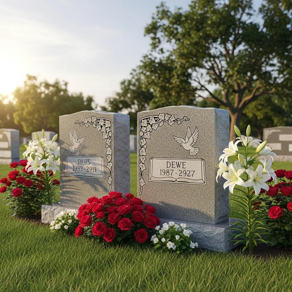 Headstone Flower Saddle: A Tutorial in Seven Steps 5 Companion headstones in a serene cemetery setting symbolizing unity and shared legacy