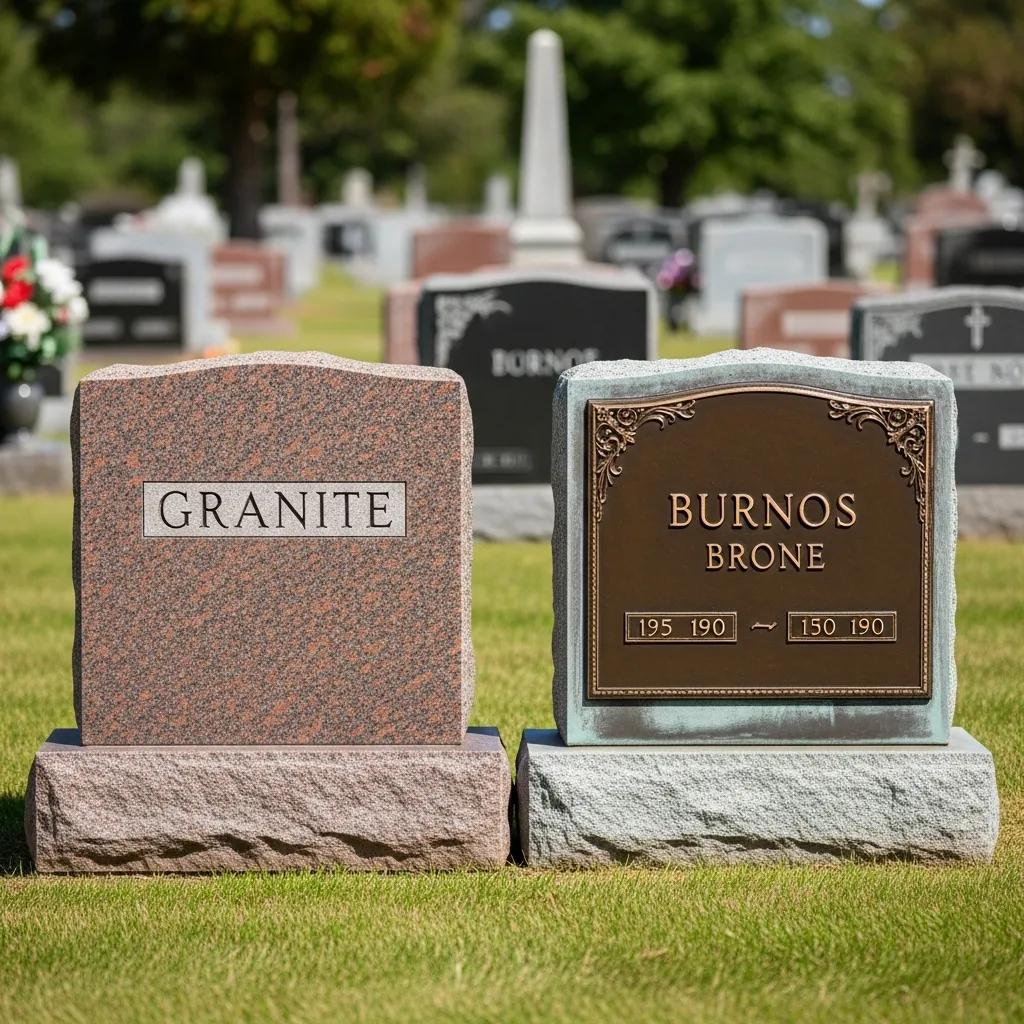 Choosing the Right Memorial Style 3 Granite and bronze memorials side by side showing texture and finish differences