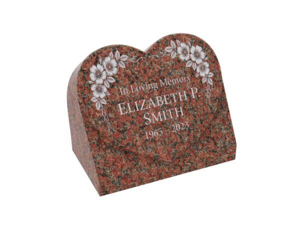 Floral Heart Slant Granite Headstone - Image 1