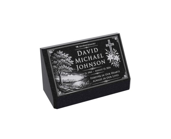 Cross & Landscape Slant Granite Headstone - Image 1