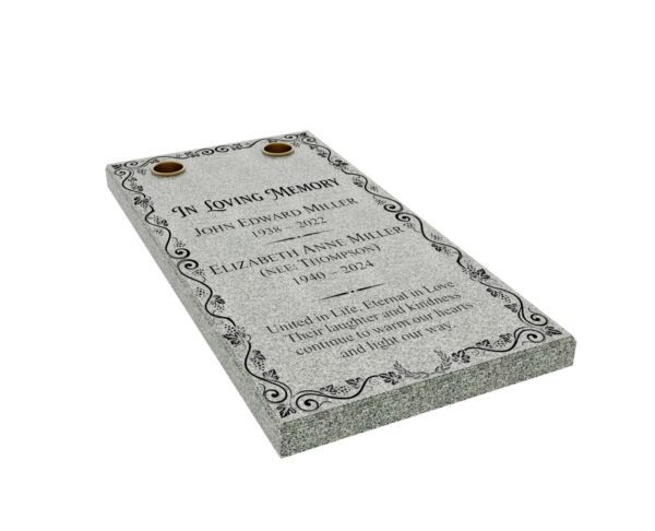 sl01.18498 Companion Vine Ledger Granite Memorial with Dual Vases - Image 1