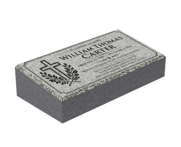 Cross & Laurel Bevel Granite Grave Marker - Image 1