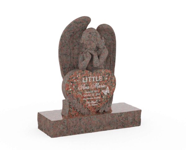 Sculpted Guardian Angel Heart Shape Headstone - Image 1