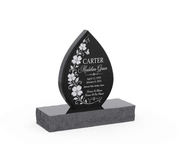 Floral Teardrop Shape Upright Headstone - Image 1