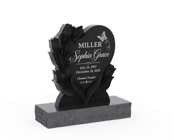 Sculpted Floral Heart Shape Headstone - Image 1