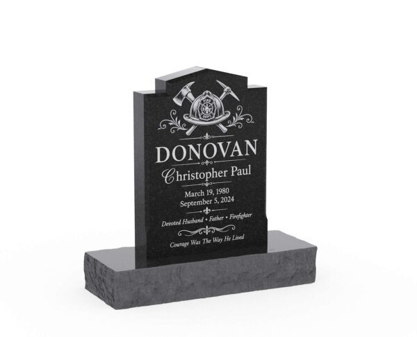 Firefighter Stepped Top Granite Upright Headstone - Image 1